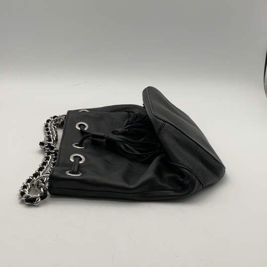 Womens Black Leather Semi Chain Strap Drawstring Bucket Bag Purse image number 3