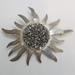 T7-80 Mexico Sterling Silver Textured Sun Burst Pendant Brooch 17.2g alternative image
