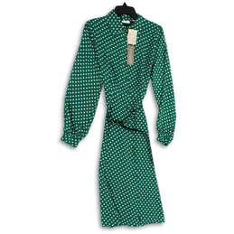 NWT Womens Green Polka Dot Long Sleeve Belted Button Front Shirt Dress Sz 6