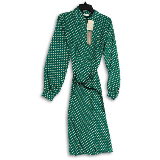 NWT Womens Green Polka Dot Long Sleeve Belted Button Front Shirt Dress Sz 6 image number 1