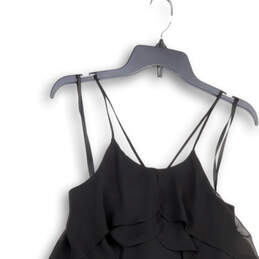 Womens Black Ruffled Spaghetti Strap Round Neck Short Mini Dress Size Small