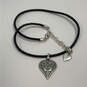 Designer Brighton Silver-Tone Black Leather Cord Heart Pendant Necklace image number 3