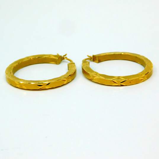 14K Yellow Gold Etched Hoop Earrings 4.4g image number 4