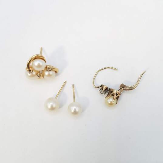 10K Gold FW Pearl Cubic Zirconia Single Earring Bundle 4 Pcs 3.5g image number 5