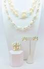 Vintage Faux Pearl & Aurora Borealis Necklaces Clip On Earrings & Brooch 120.0g image number 1