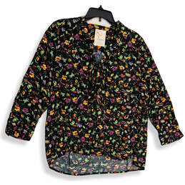 NWT Womens Black Floral Long Sleeve Collared Button-Up Shirt Size 12