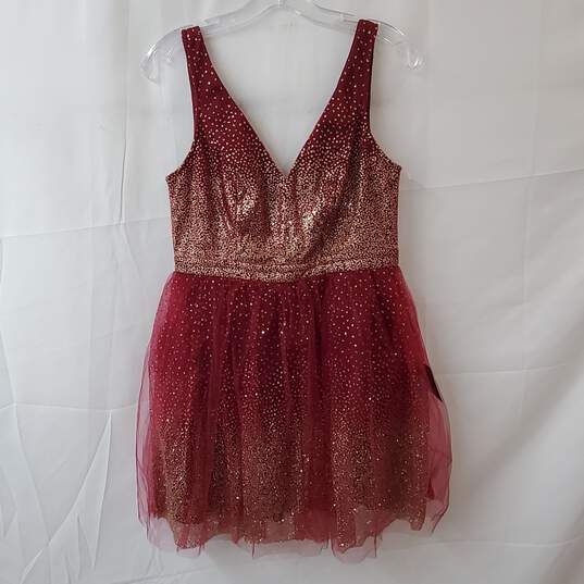 Lulus Red & Gold Glitter Ballerina Dream Mini Dress Size M image number 1