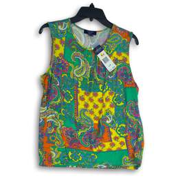NWT Chaps Womens Multicolor Paisley Keyhole Neck Pullover Tank Top Size Large