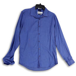 Mens Blue Long Sleeve Spread Collar Formal Button-Up Shirt Size Medium