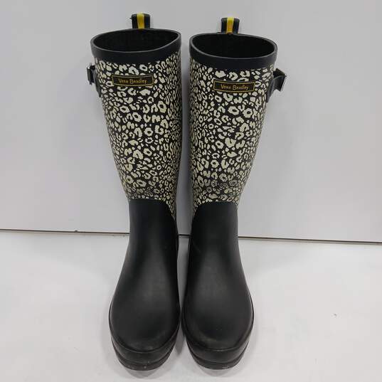 Vera Bradley Women's Black and White Rubber Rainboots Size 7 image number 1