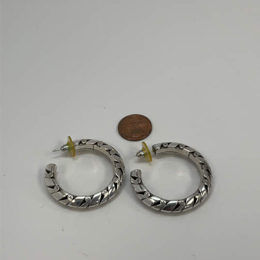 Designer Brighton Silver-Tone Fashionable Etched Pebble Hoop Earrings image number 3