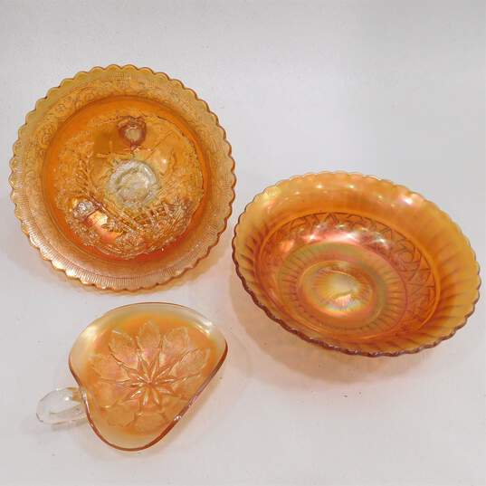 VTG Marigold Iridescent Carnival Glass Windmill Double Dutch Bowl w/ Dish & Bowl image number 1