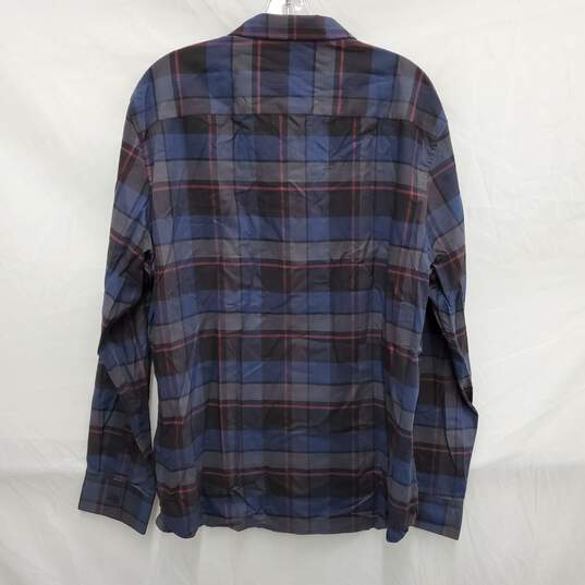 NWT Calvin Klein MN's Blue Plaid Stretch Cotton Long Sleeve Shirt Size XL image number 2