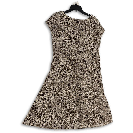 Womens Brown Animal Print Round Neck Stretch Front Knot A-Line Dress Sz XL image number 4