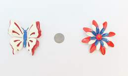 Vintage Americana Red White & Blue Modern Flower and Butterfly Brooches alternative image