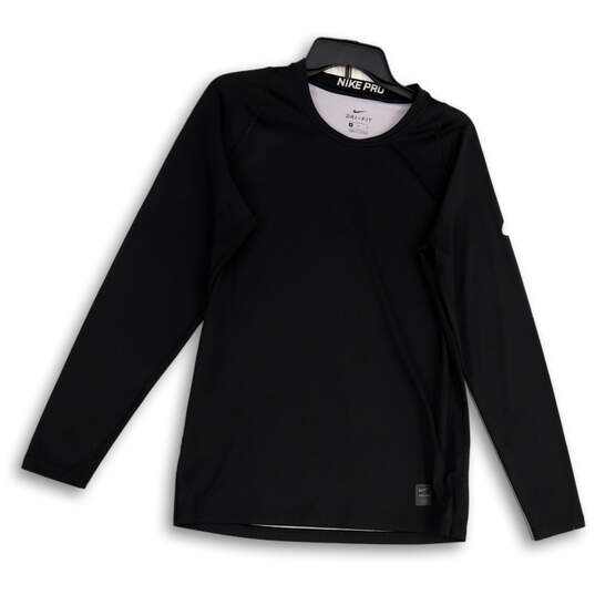 Mens Black Long Sleeve Crew Neck Dri Fit Stretch Pullover T-Shirt Size M image number 1