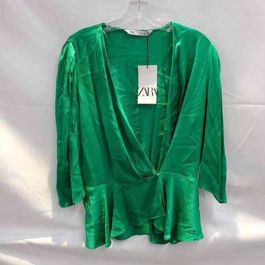 Zara Green Wrap Blouse Top NWT Size L image number 1
