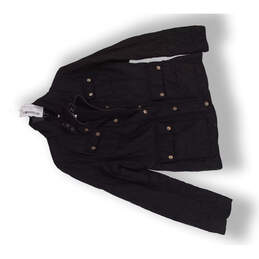 Women Black Long Sleeve Collared Pockets Full Zip Jacket Size Medium alternative image