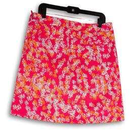 Womens Pink Floral Flat Front Slash Pocket Side Zip Short Mini Skirt Sz 12 alternative image