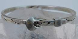Taxco Mexico 925 Modernist Stamped & Etched Belt Buckle Hinged Bangle Bracelet 24.8g