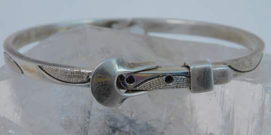 Taxco Mexico 925 Modernist Stamped & Etched Belt Buckle Hinged Bangle Bracelet 24.8g image number 1