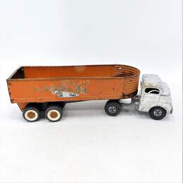 Vintage 1950s Structo Orange Pressed Steel Trailer Truck w/ ERTL Farm Plow Toys alternative image