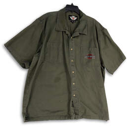 Mens Green Short Sleeve Chest Pocket Collared Button-Up Shirt Size 3XL