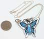 VNTG 925 Sterling Silver Mexico White Blue Black Enamel Butterfly Pendant Necklace image number 8