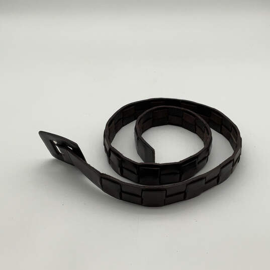 Mens Brown Black Leather Textured Buckle Adjustable Fashion Belt Size 95 image number 1