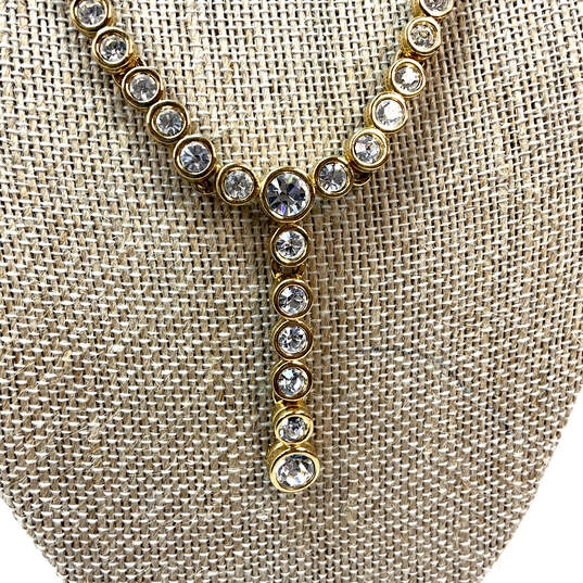 Designer Swarovski Gold-Tone Crystal Clear Rhinestone Y Drop Chain Necklace image number 3