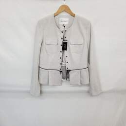 Carol Anderson For Cabi White & Black Cotton Blend W/ Zipper Detail Blazer Jacket WM Size 8 NWT