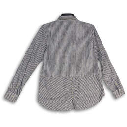 Womens Gray White Striped Pointed Collar Long Sleeve Button-Up Shirt Sz S/P alternative image