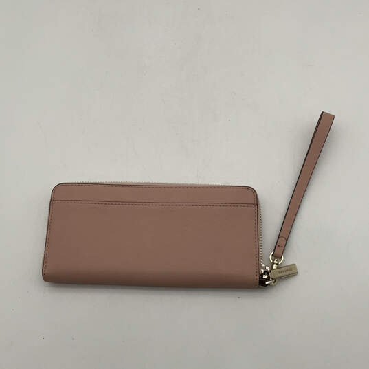 Womens Pink Leather Credit Card Holder Classic Zip Around Wristlet Wallet image number 2