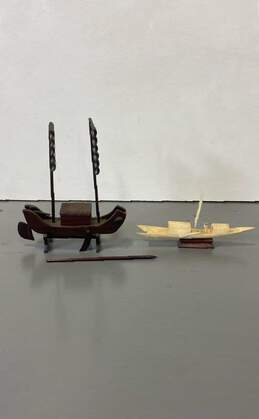Lot of 2 Asian Miniature Fishing Boats Missing Parts Sculpture Vintage