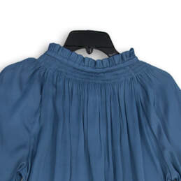 Womens Blue Pleated Balloon Long Sleeve Tie Neck Blouse Top Size Medium alternative image