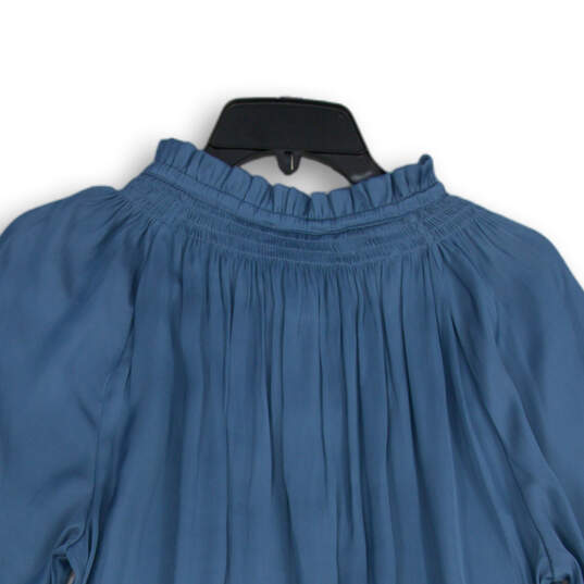 Womens Blue Pleated Balloon Long Sleeve Tie Neck Blouse Top Size Medium image number 2