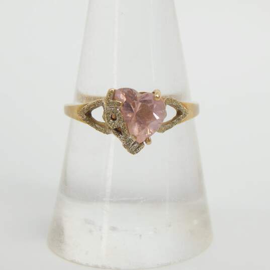 10k Yellow Gold Pink CZ Heart 'Love' Ring 2.5g image number 1