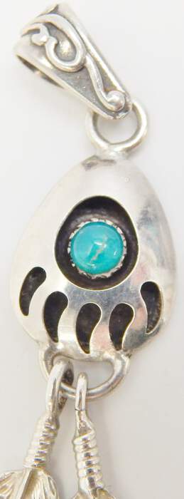 0JF Signed 925 Turquoise Bear Claw Feather Pendant 4.3g alternative image