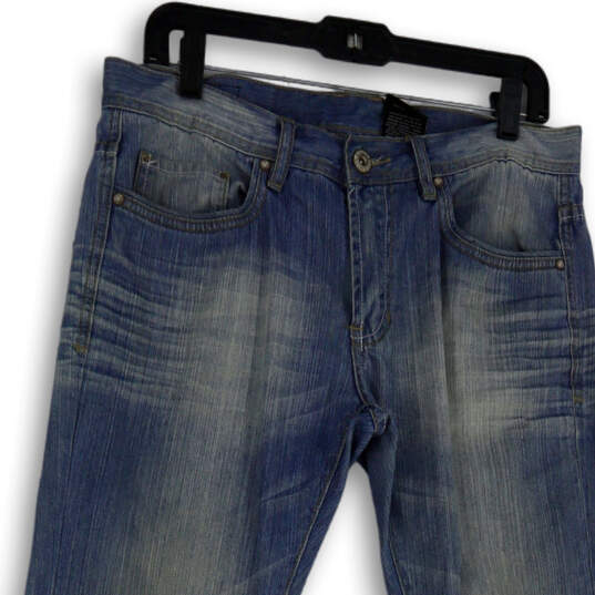 Womens Blue Denim Stretch Medium Wash Pockets Straight Leg Jeans Size 32 image number 3