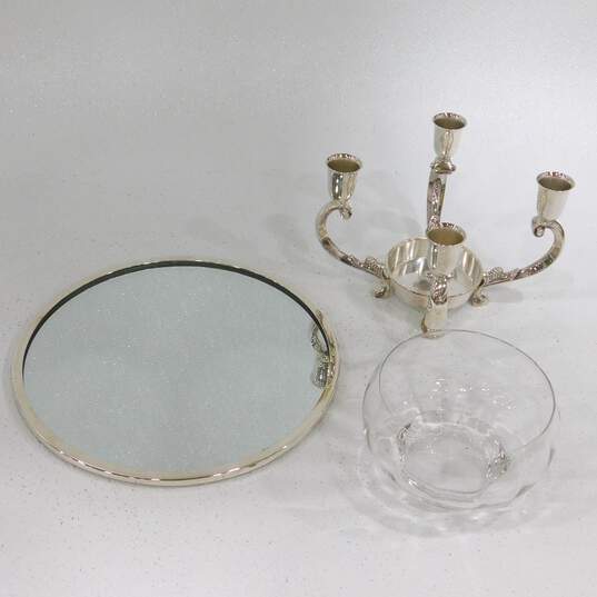 WM Rogers Silver Plate Teapot Creamer Sugar W/ Serving Trays & Candle Holder image number 9