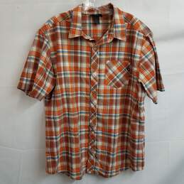 Marmot orange and blue plaid button up short sleeve shirt men's XL