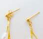 14K Gold White Pearl Onyx & Ball Beaded Cobra Chains Tassel Drop Post Earrings 2.0g image number 4