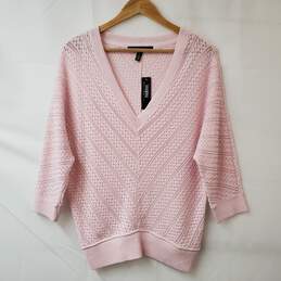 White House Black Market V-Neck Pink Pullover Sweater Women's M NWT