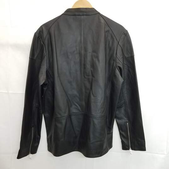 Men's Calibrate Black Leather Zip Up Biker Style Jacket Size Large NWT image number 2