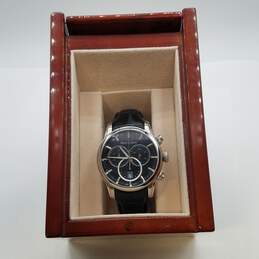 Nantucket 42mm Case A9829-5040D-6 Men's Chronograph Black leather band quartz Watch in wooden Case alternative image