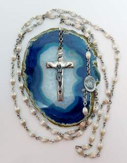 Vintage 925 Ridged Beaded Crucifix Cross Rosary 22.3g