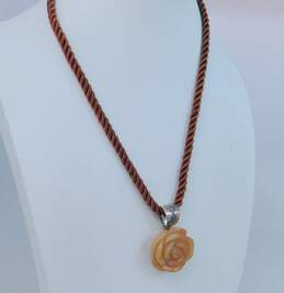 Carolyn Pollack Sterling Silver Carved Carnelian Rose Pendant Necklace 28.9g alternative image