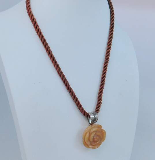 Carolyn Pollack Sterling Silver Carved Carnelian Rose Pendant Necklace 28.9g image number 2
