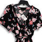 NWT Womens Black Pink Floral Short Sleeve Surplice Neck Blouse Top Size 1 image number 3