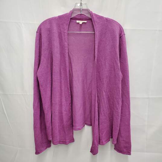 Eileen Fisher WM's Open Knit Pink 100% Linen Cardigan Open Sweater Size L image number 1